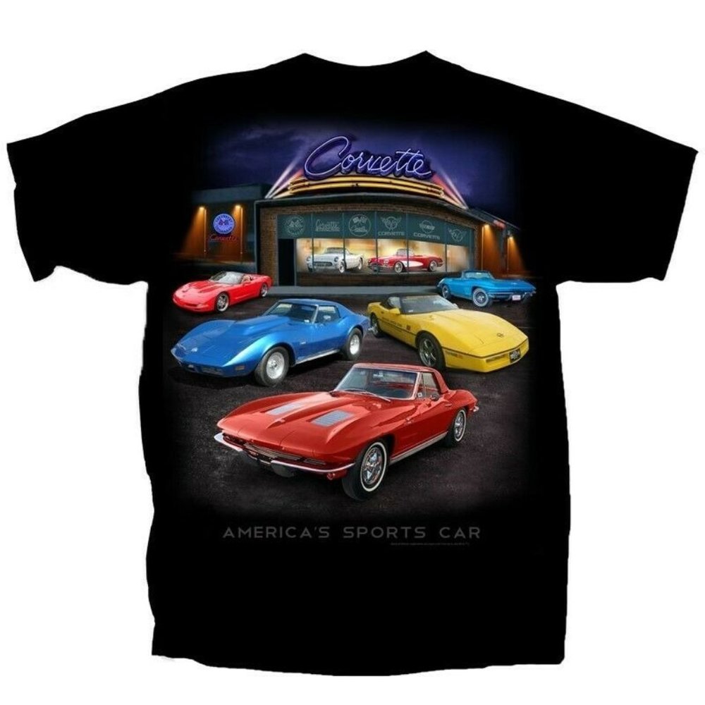 Vintage Chevy Chevrolet Corvette Showroom Short Sleeve T-Shirt - NEW Fast Ship